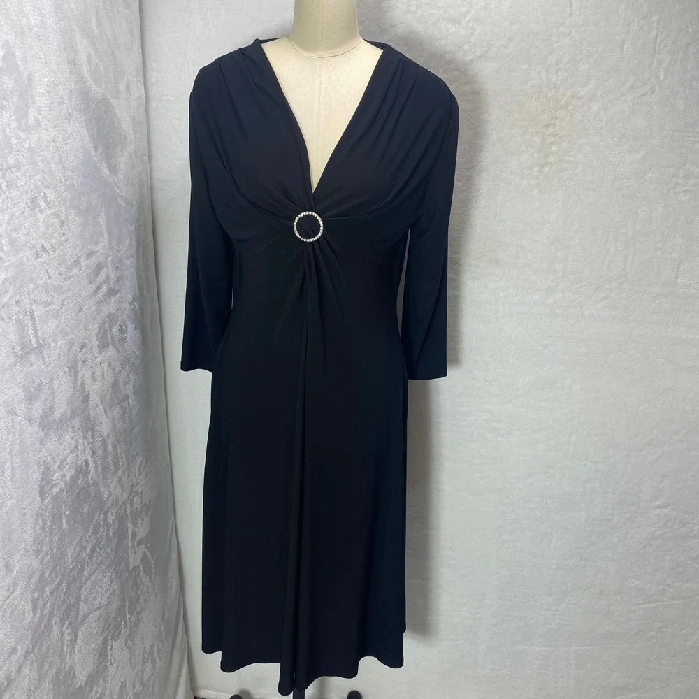 JONES‎ WEAR Cocktail Dress Black Rhinestone Embellished V Neck 14 New Years Eve
